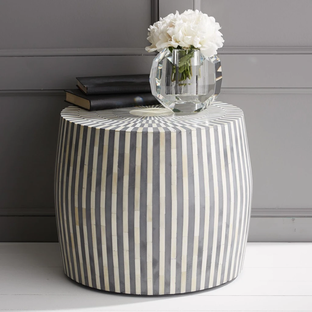 Bone Inlay Side Table with a pot on it