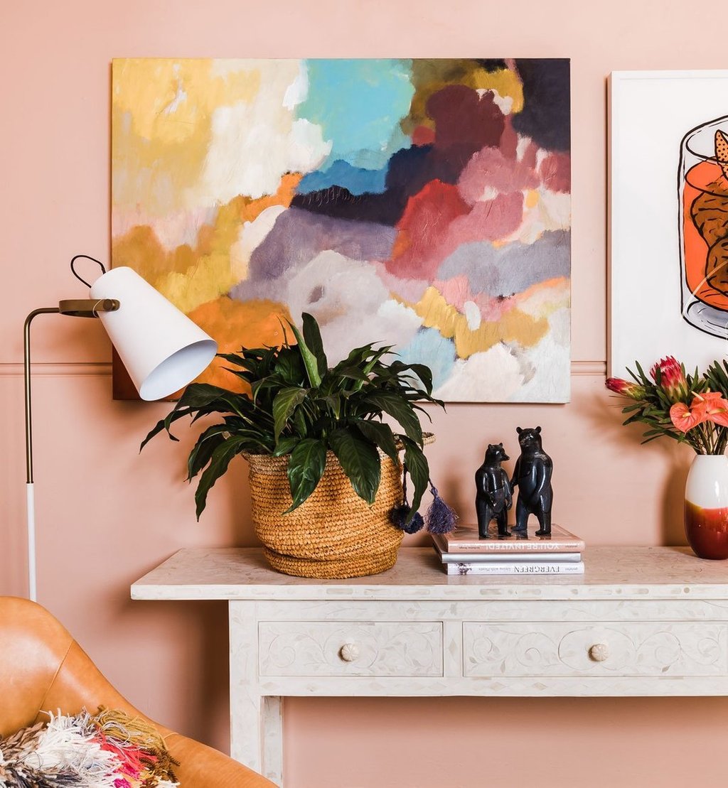 Floral Pattern Bone Inlay Console in a rooom