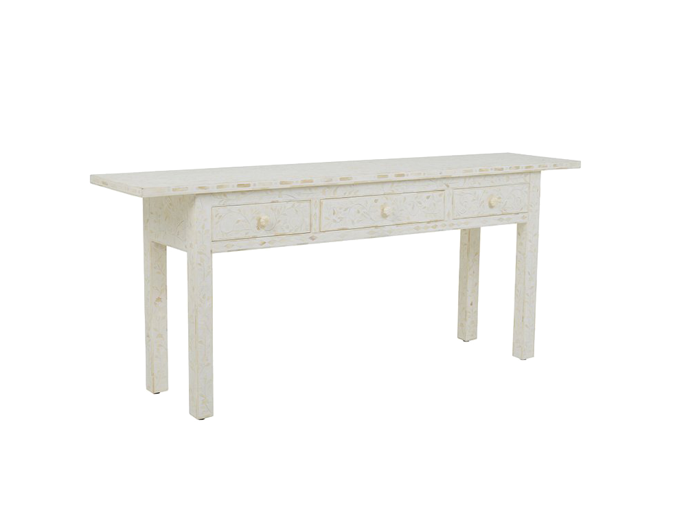 Floral Pattern Bone Inlay Console in Oriental Style from Side View