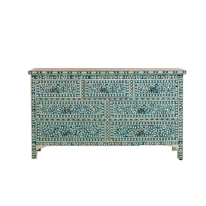 Bone Inlay Chest of 7 Drawers in Teal Green