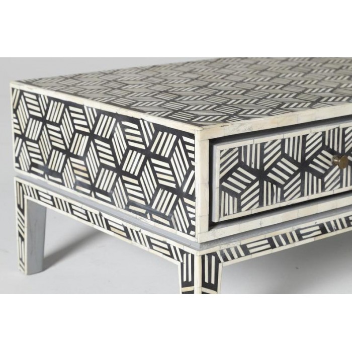 Bone Inlay Geometric Cubic Design Coffee Table
