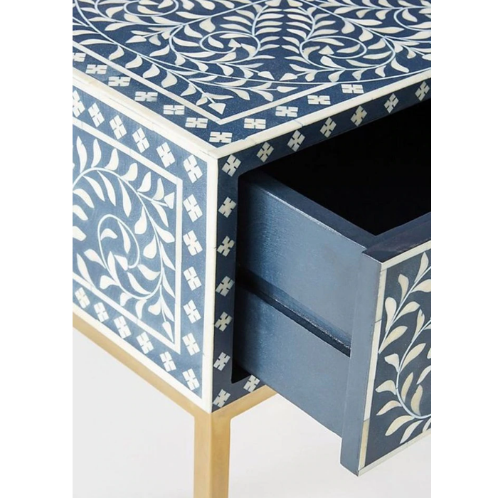 Blue Bone Inlay Floral Pattern nightstand Closeup