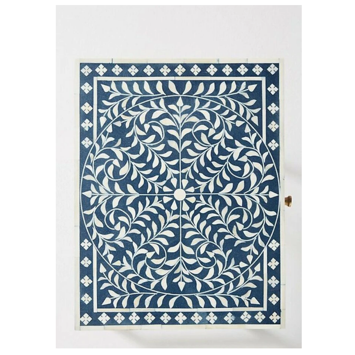 Blue Bone Inlay Floral Pattern nightstand Top View