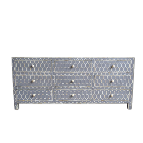 Grey Bone Inlay Dresser with Honeycomb pattern