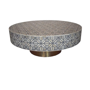Round Grey bone Vector inlay coffee table with Brass base