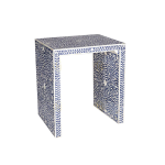 Bone Inlay Floral Design Side Table Blue