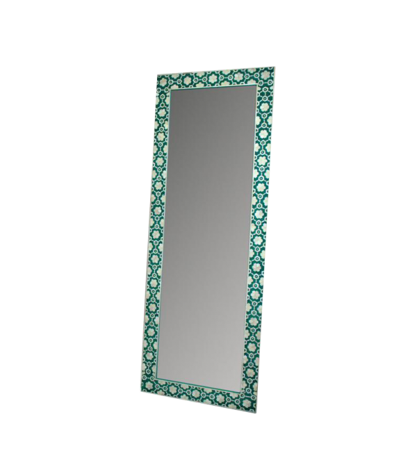 Handmade Bone Inlay Mirror Frame with Floral Pattern
