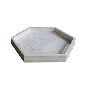 Bone Inlay Tray with Pale Pink Stripes and Hexagon Shape