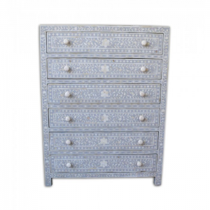 Dove Grey Bone Inlay Chest with 6 Drawers