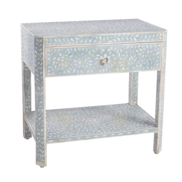 Bone Inlay Bedside with Floral design and 1 Drawer